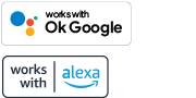 Logotipos de works with Ok Google y works with Alexa